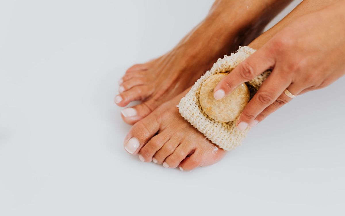 Exfoliating scrub treatment on the feet